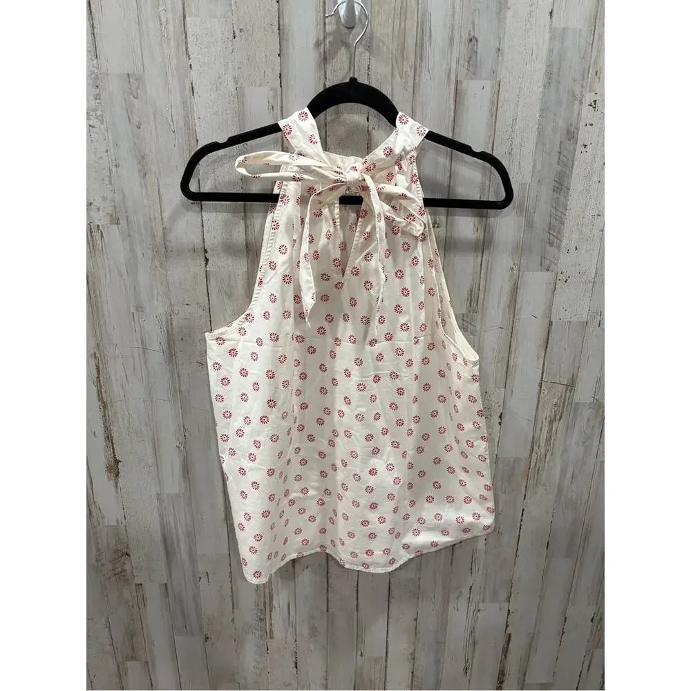 J by J. Crew White Red Floral Print Sleeveless Halter Top Tie Back Size 14 Boho